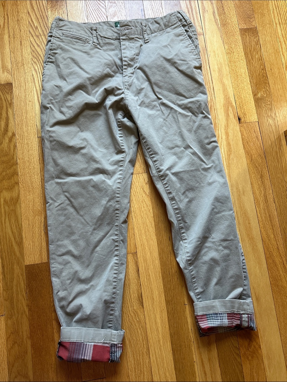 American Eagle Outfitters Men's Khaki Chino Pants with Plaid Cuff 32x32